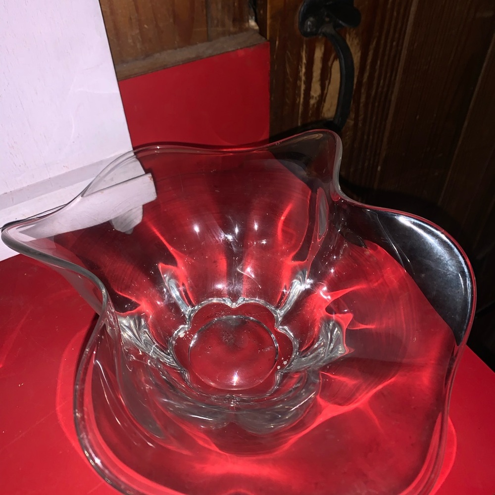 Clear Glass Decorative Bowl Hand Blown Manganese Glow